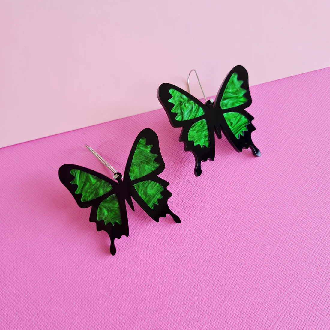WAHBOO- Butterfly Dangle Earrings - Marble Green