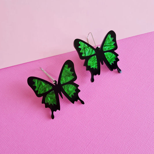 WAHBOO- Butterfly Dangle Earrings - Marble Green