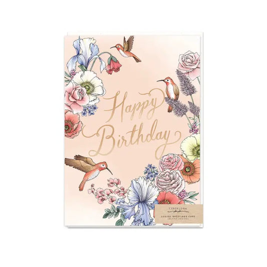 TYPOFLORA - "Hummingbird Birthday" GREETING CARD