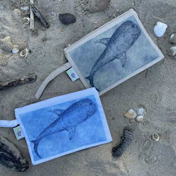 Shanna Trees Creations- "Whale Shark" Organic Cotton Zip Pouches- Natural