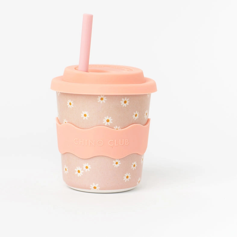 CHINO CLUB- Kids 4oz Reusable Babychino Cup- Pink Daisy