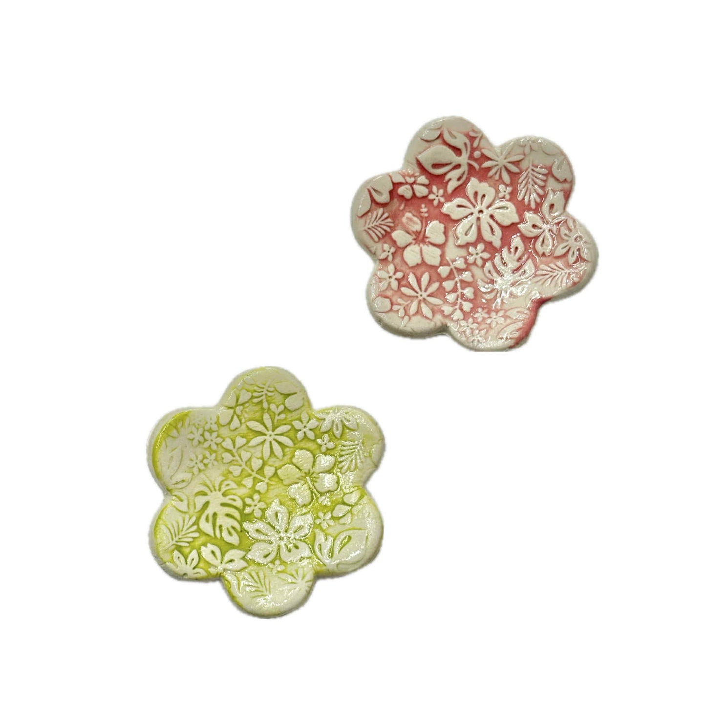 EARTH BY HAND- Clay Flower Trinket dishes - Green