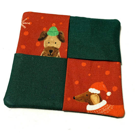 MUMMA WHOOPEE- SINGLE CHRISTMAS WINE GLASS SLIPPER/COASTERS- Festive Doggos & Dark Green