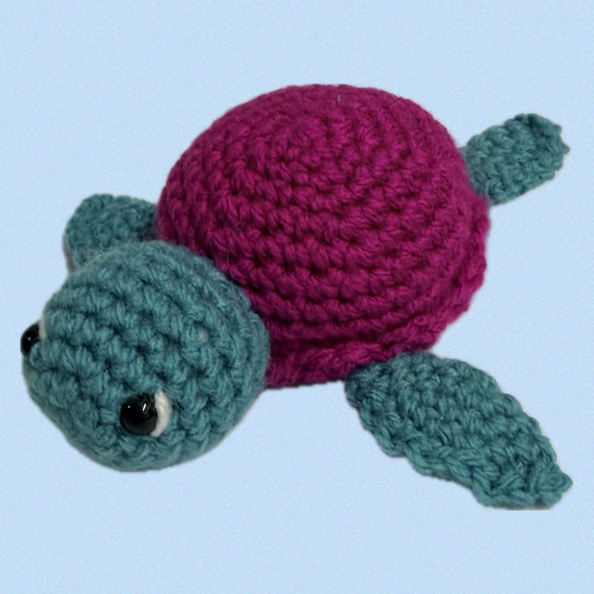 BEAKNITS-Crocheted Turtle - Raspberry Pink Shell (sage)