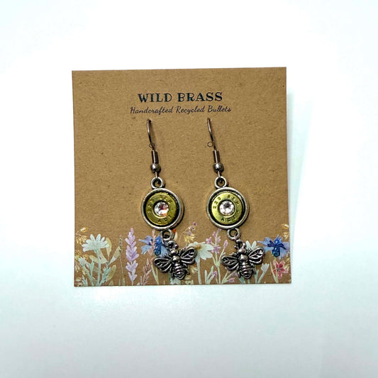 WILD BRASS- Charm Drops- Bee with Clear Swarovski Crystals