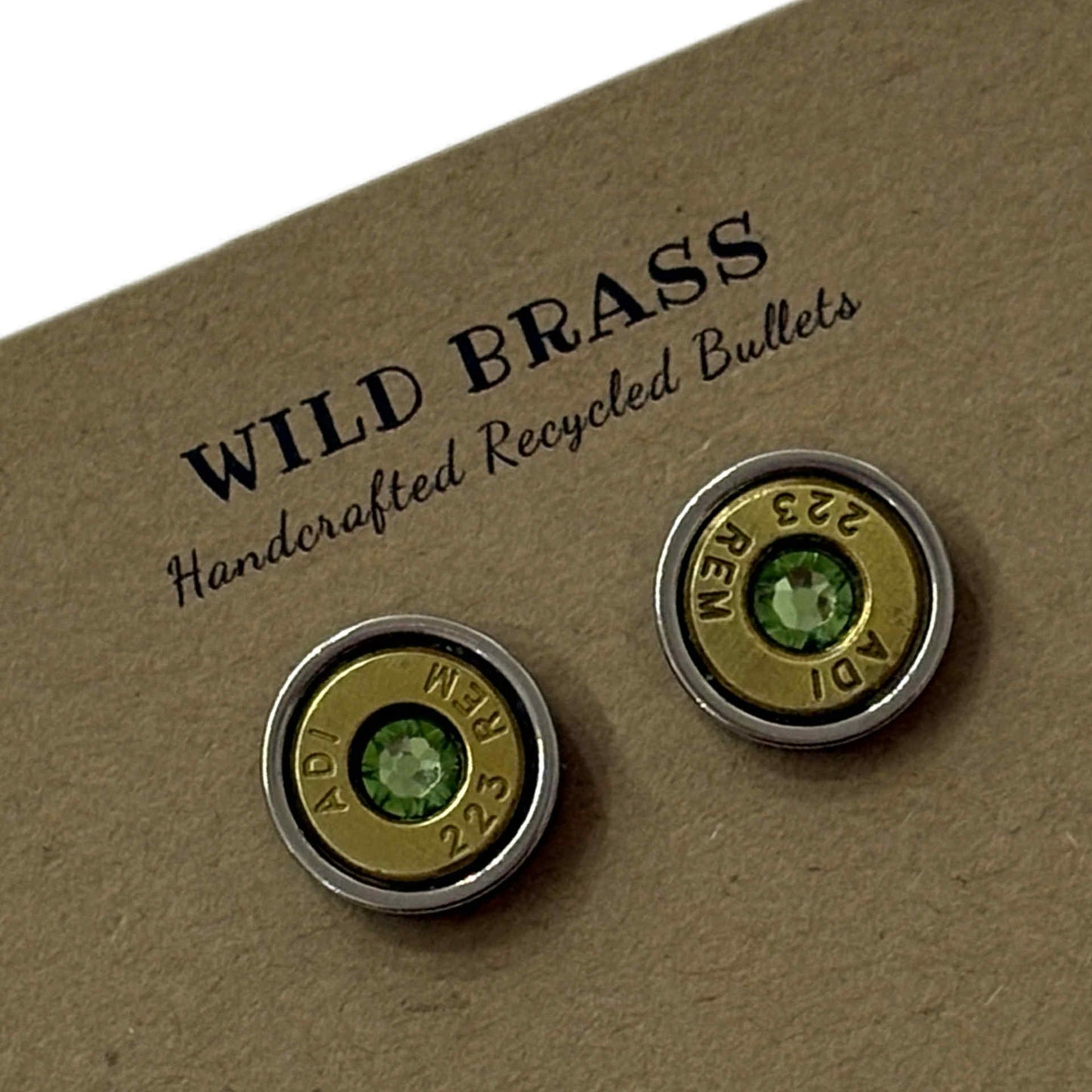 WILD BRASS- Medium Studs- Light Green Swarovski Crystal