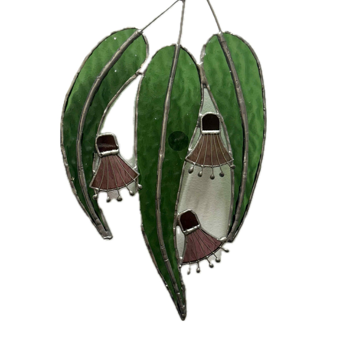 SWAN GLASS -EUCALYPTUS FLOWERS PINKS - STAINED GLASS ORNAMENT