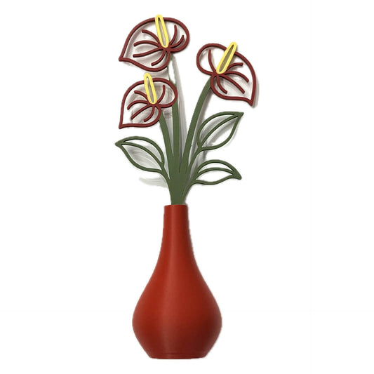 DWAYNSKI.3D - ANTHURIUM BLOOMS - MAGNETIC BUD VASE WITH PRINTED FLOWER STEM