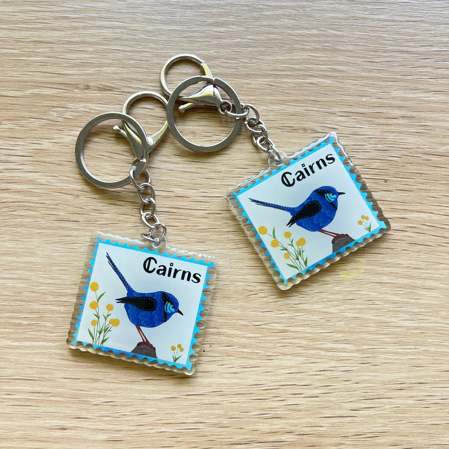 ESZTER'S CREATIONS - "Cairns Blue Wren" Acrylic Keychain