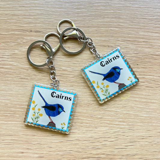 ESZTER'S CREATIONS - "Cairns Blue Wren" Acrylic Keychain
