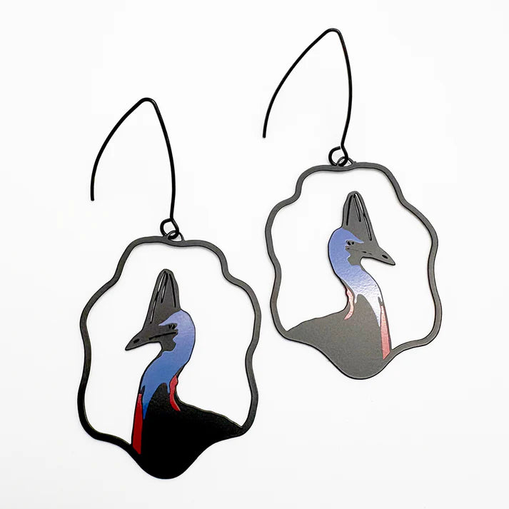 DENZ & CO- Midi Cassowary earrings in Black/Blue/Red - DANGLE EARRINGS