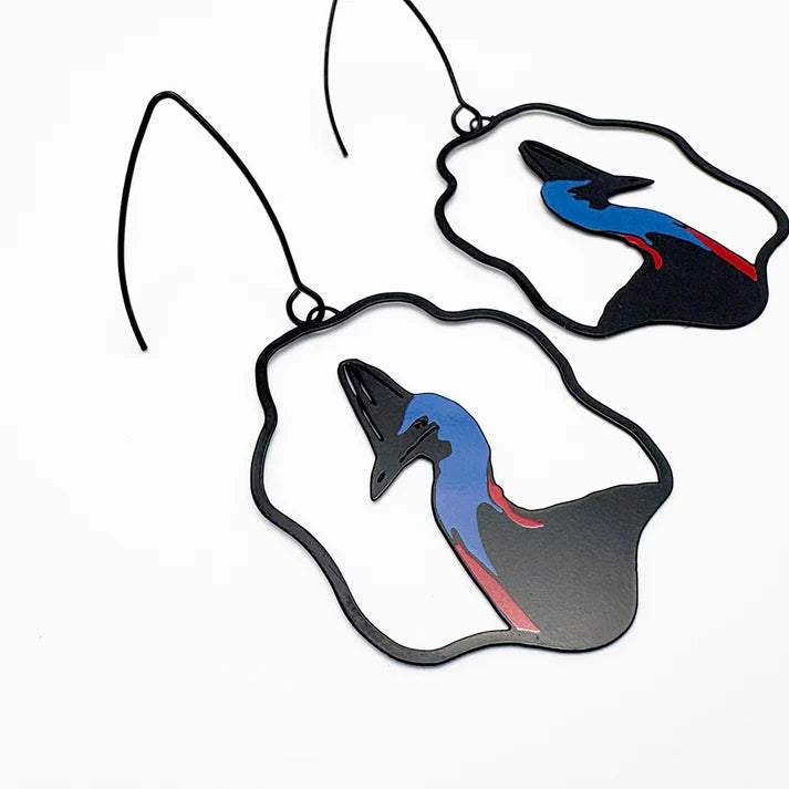 DENZ & CO- Midi Cassowary earrings in Black/Blue/Red - DANGLE EARRINGS