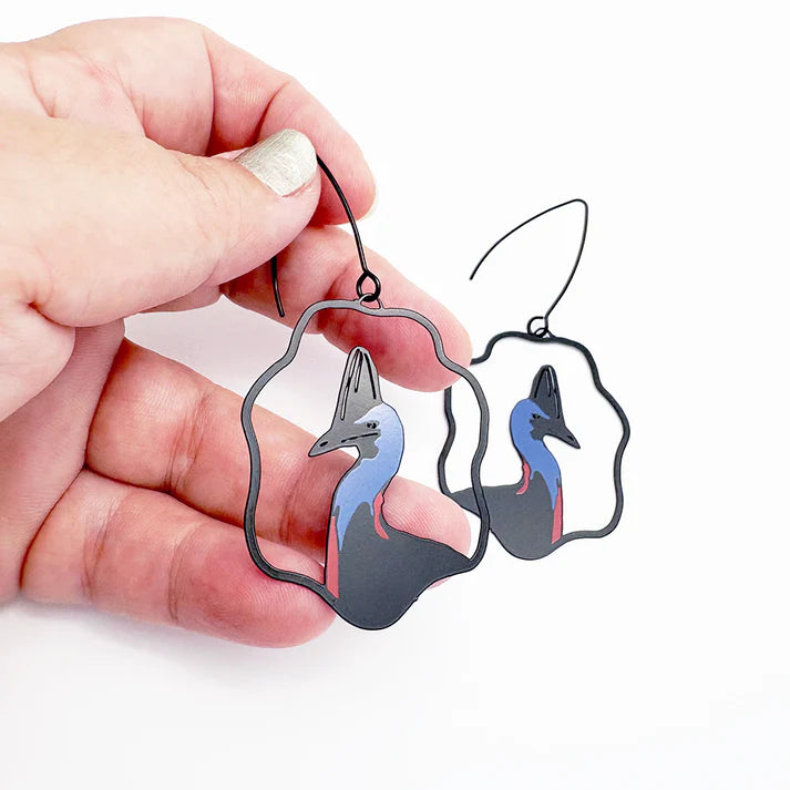 DENZ & CO- Midi Cassowary earrings in Black/Blue/Red - DANGLE EARRINGS