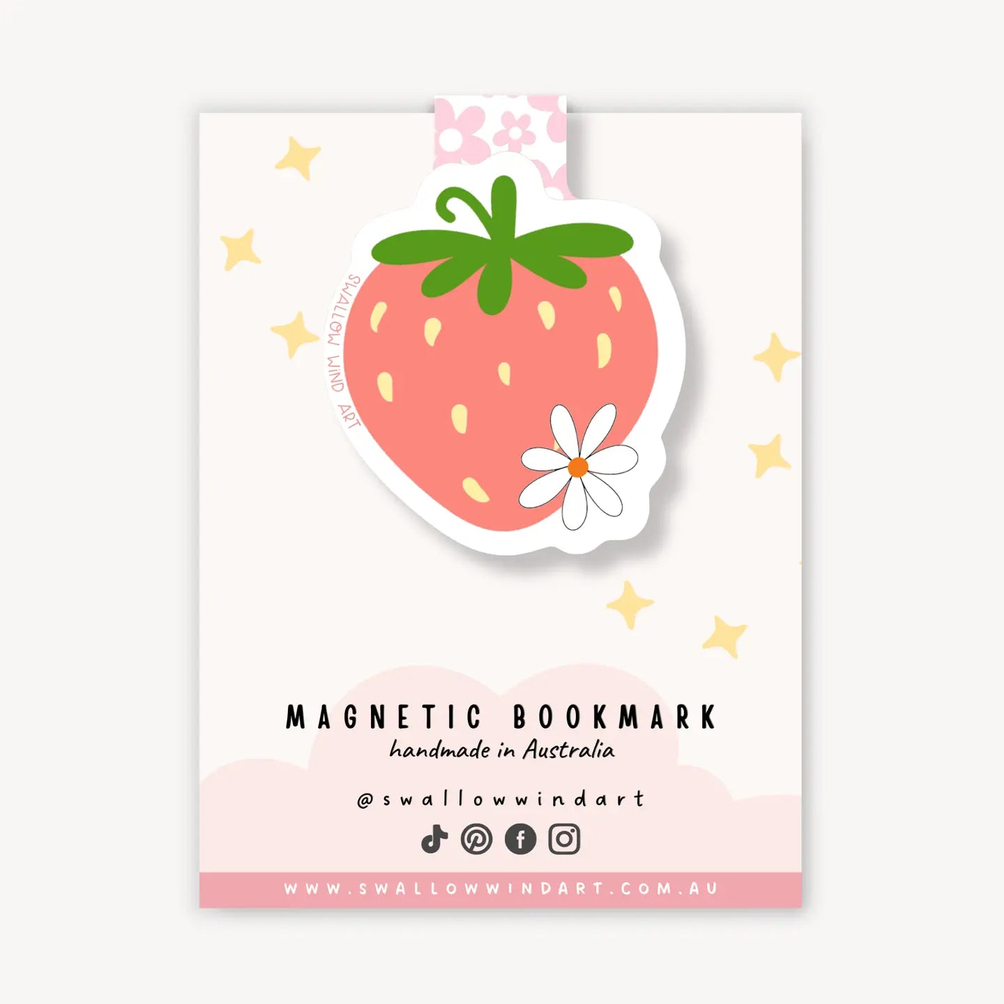 SWALLOW WIND ART - STRAWBERRY FLOWER - MAGNETIC BOOKMARK