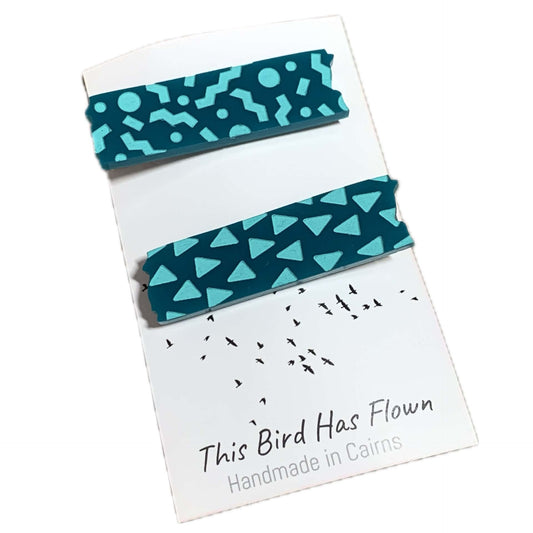 THIS BIRD HAS FLOWN - Teal Confetti - Hand Painted Acrylic Alligator Hair Clips
