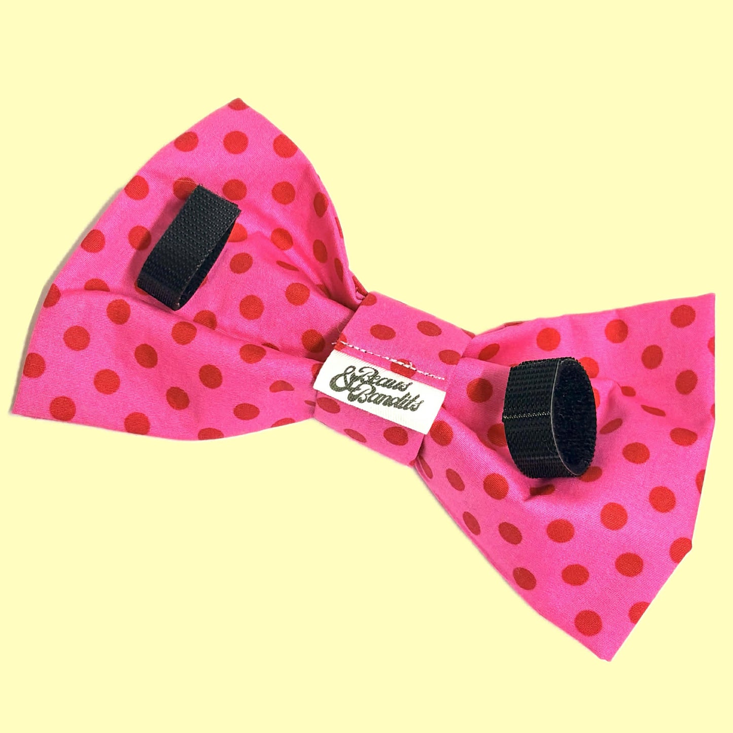 BEAUS AND BANDITS - DOGGY BOW TIE -DOTTY RED ON PINK - LARGE