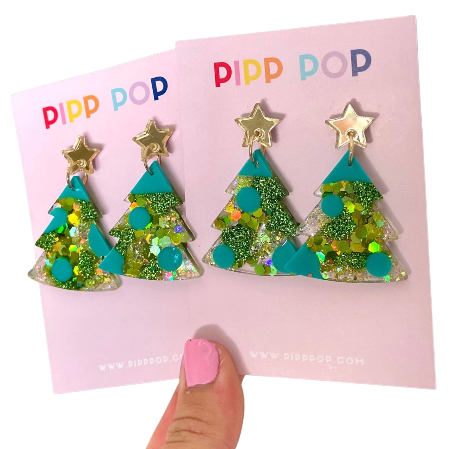 PIPP POP- Glitter Christmas Tree Dangles - Greens