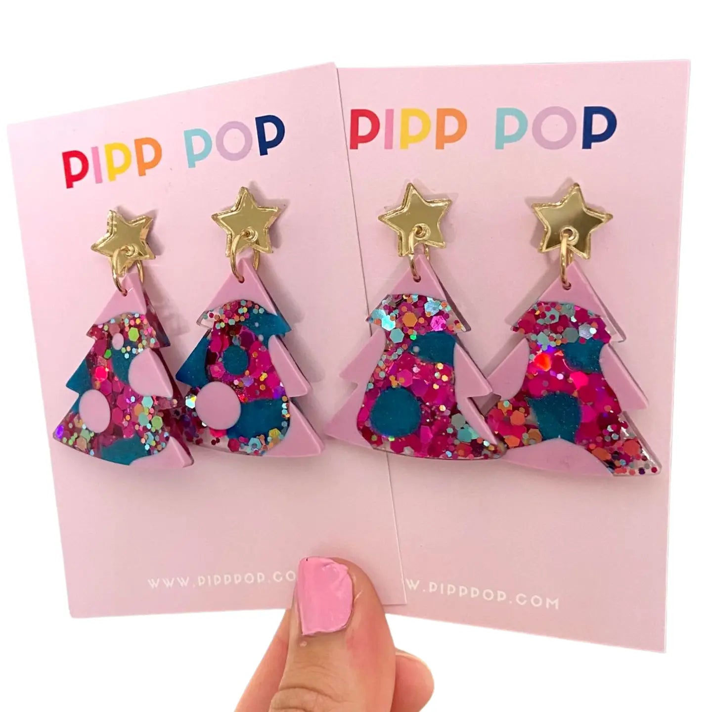 PIPP POP- Glitter Christmas Tree Dangles - Lilac, Fuchsia and Blue