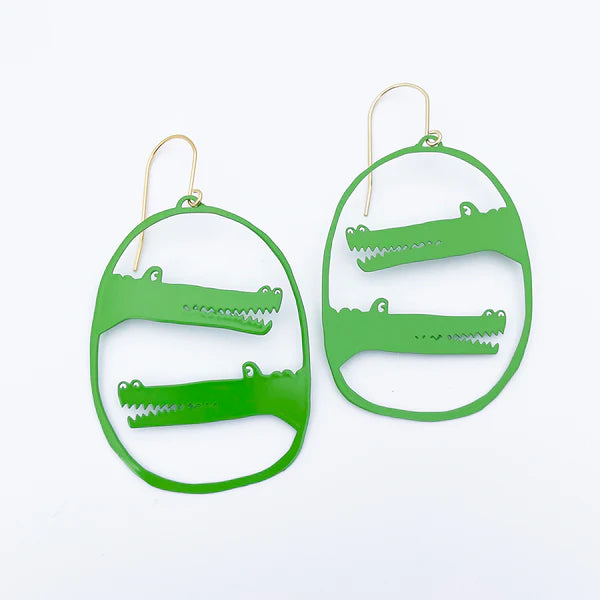 DENZ & CO- "CROCS" IN GREEN- DANGLE EARRINGS