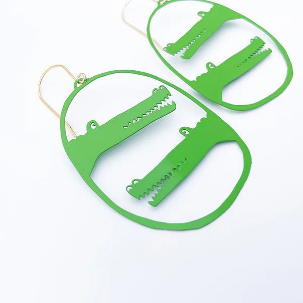 DENZ & CO- "CROCS" IN GREEN- DANGLE EARRINGS