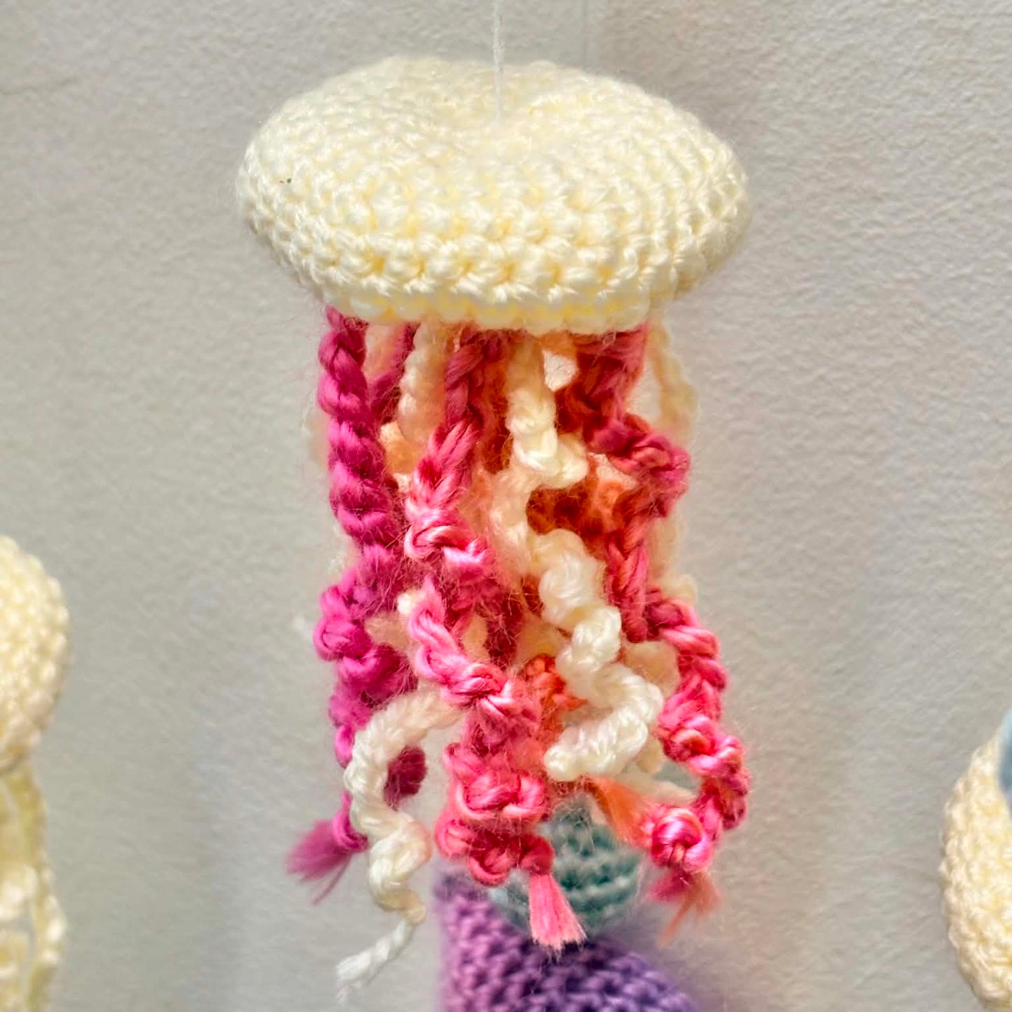 BEAKNITS- CROCHETED UNDER THE SEA MOBILE #6- Blue Ring with jellyfish and fish
