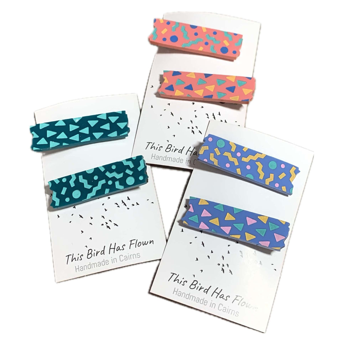 THIS BIRD HAS FLOWN - Teal Confetti - Hand Painted Acrylic Alligator Hair Clips