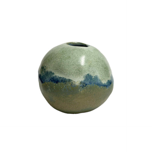 INSPIRED BY NATURE - Blue Mountains and Eucalypt Round Vase – Soft Green with Indigo Fade