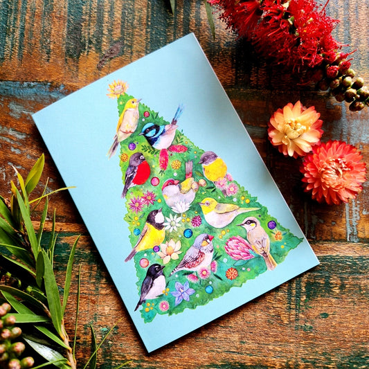 WATERCOLOURS BY CAT- AUSSIE BIRDS CHRISTMAS TREE