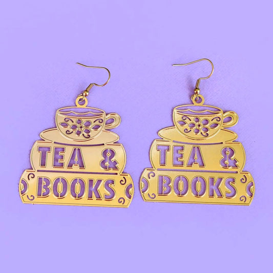 JUBLY-UMPH - "TEA & BOOKS" BRASS EARRINGS