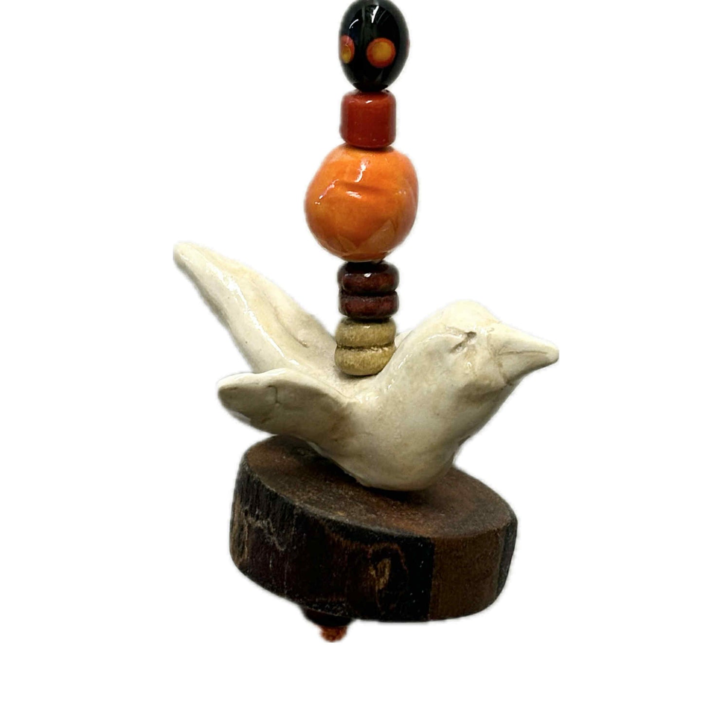 INSPIRED BY NATURE - Ceramic Bird Hanger – Orange Beads on Pink Cedar