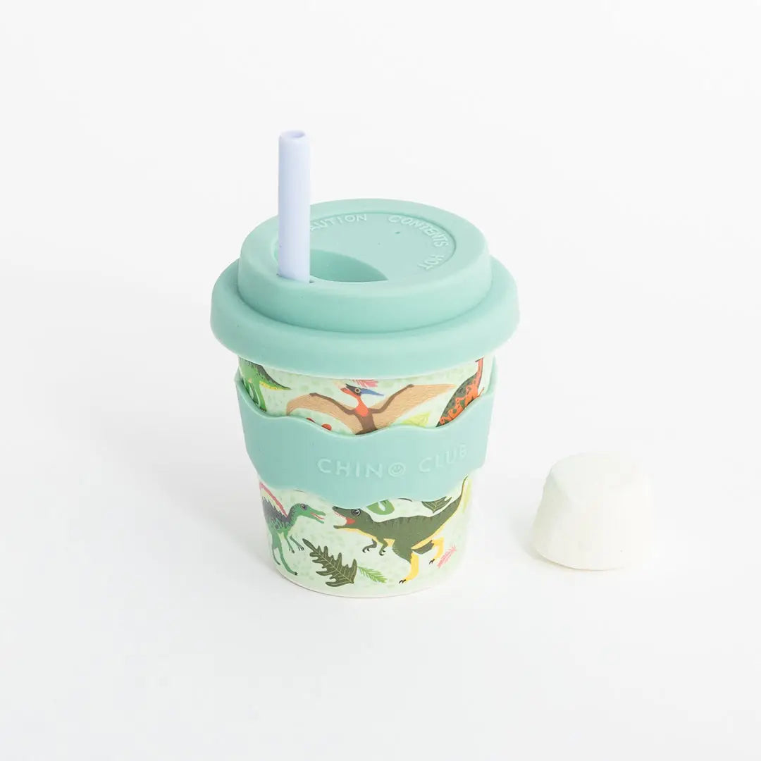 CHINO CLUB- Kids 4oz Reusable Babychino Cup- Green Dino