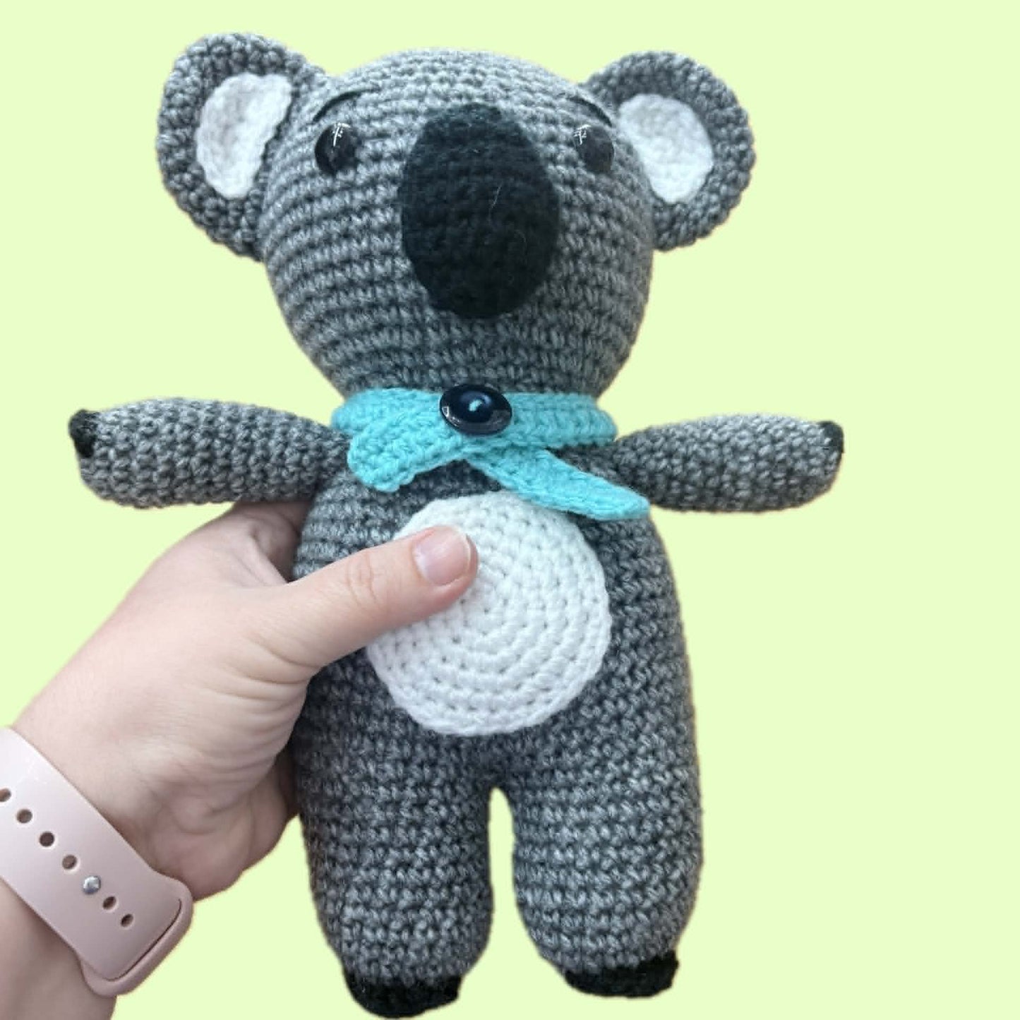 BEAKNITS- CROCHET KOALA WITH TURQUOISE SCARF