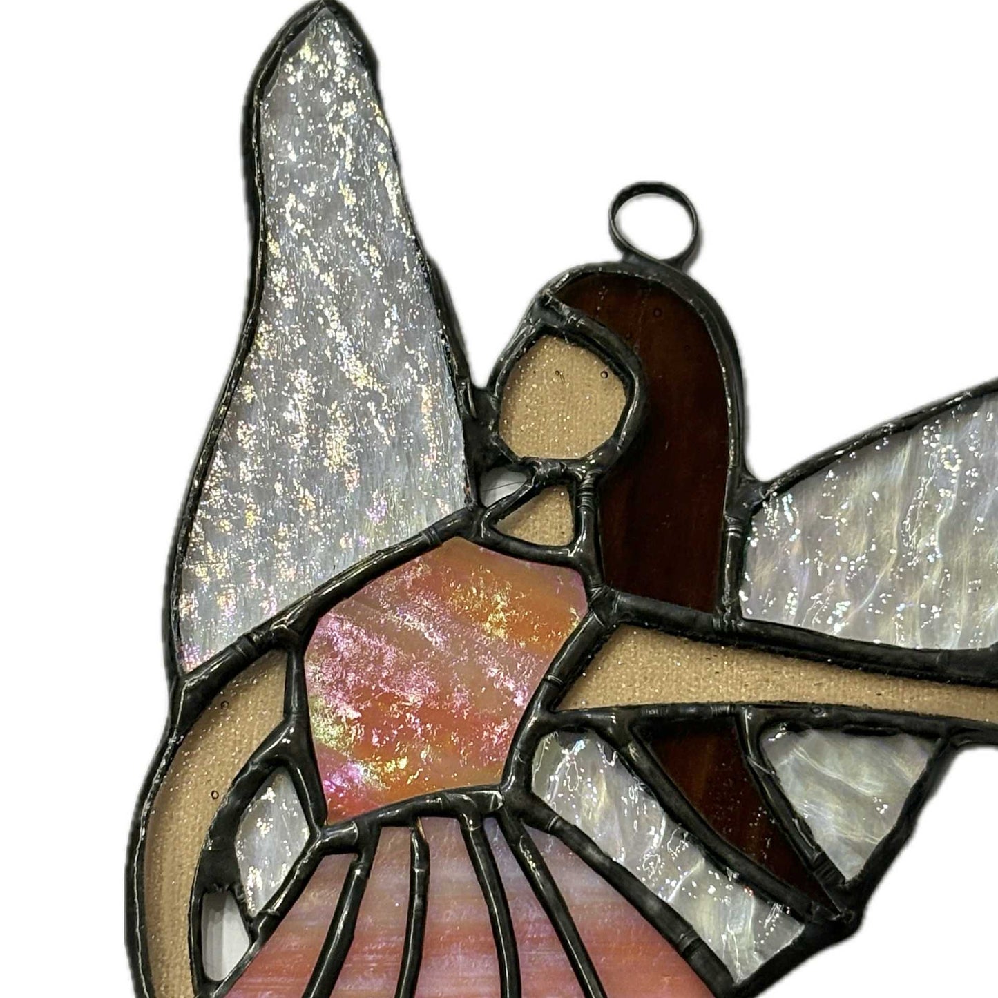 SWAN GLASS - PINK PETAL FLOWER FAIRY - Stained Glass Ornament