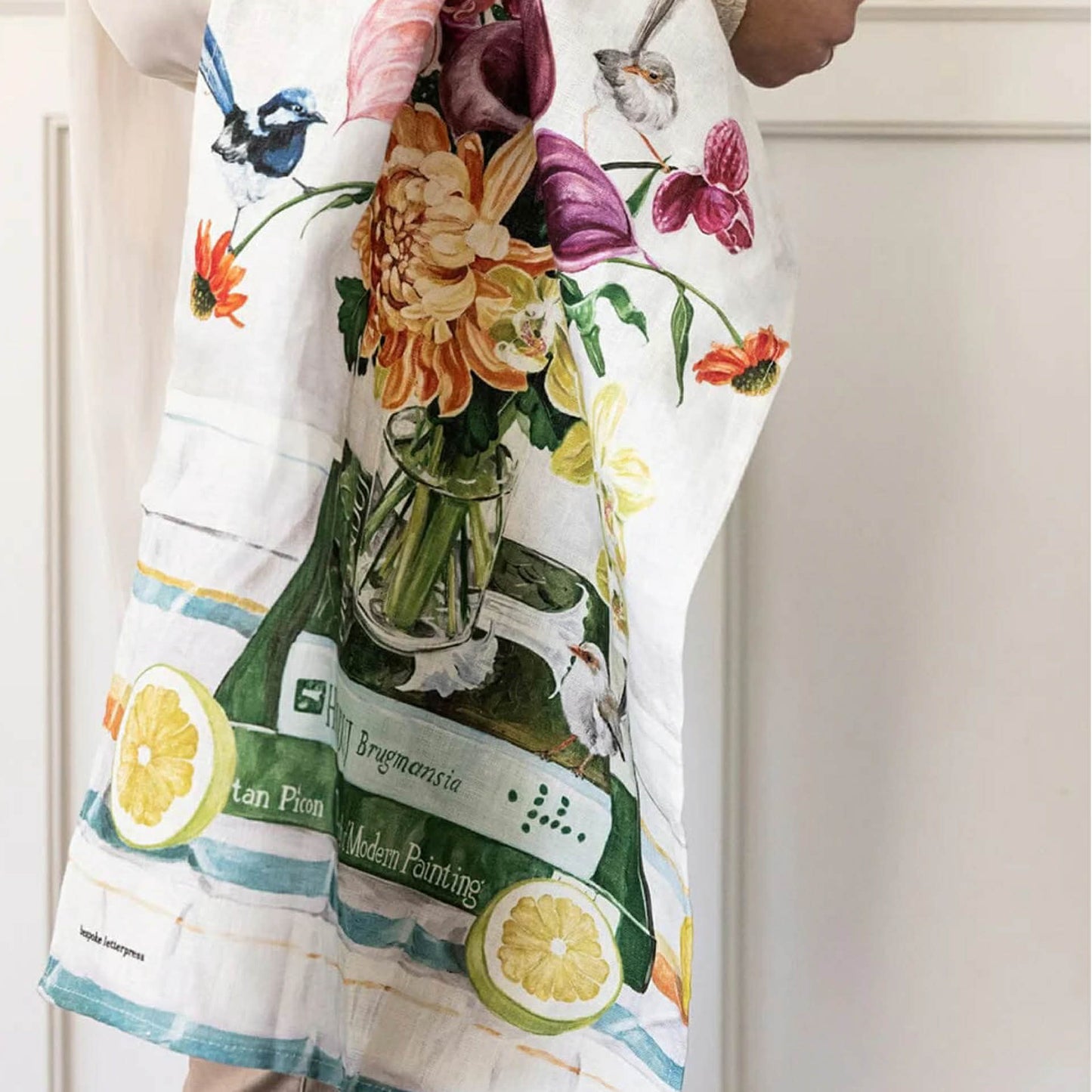 BESPOKE LETTERPRESS - "Fairy Wrens"- 100% Linen Tea Towel