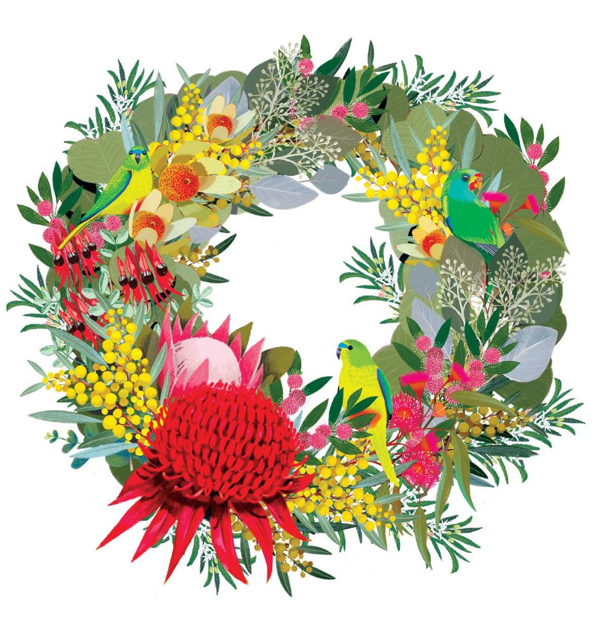 NUOVO - "Native Australian Wreath" SMALL CHRISTMAS SQUARE CARD