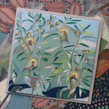 DANA KINTER - The small things - Zebra Finch and Eucalyptus Blank Greeting Card