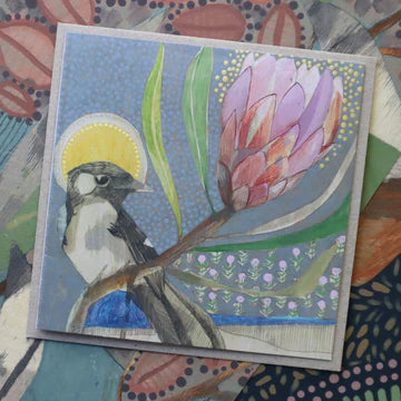 DANA KINTER -  Willie Wagtail and ProteaBlank Greeting Card