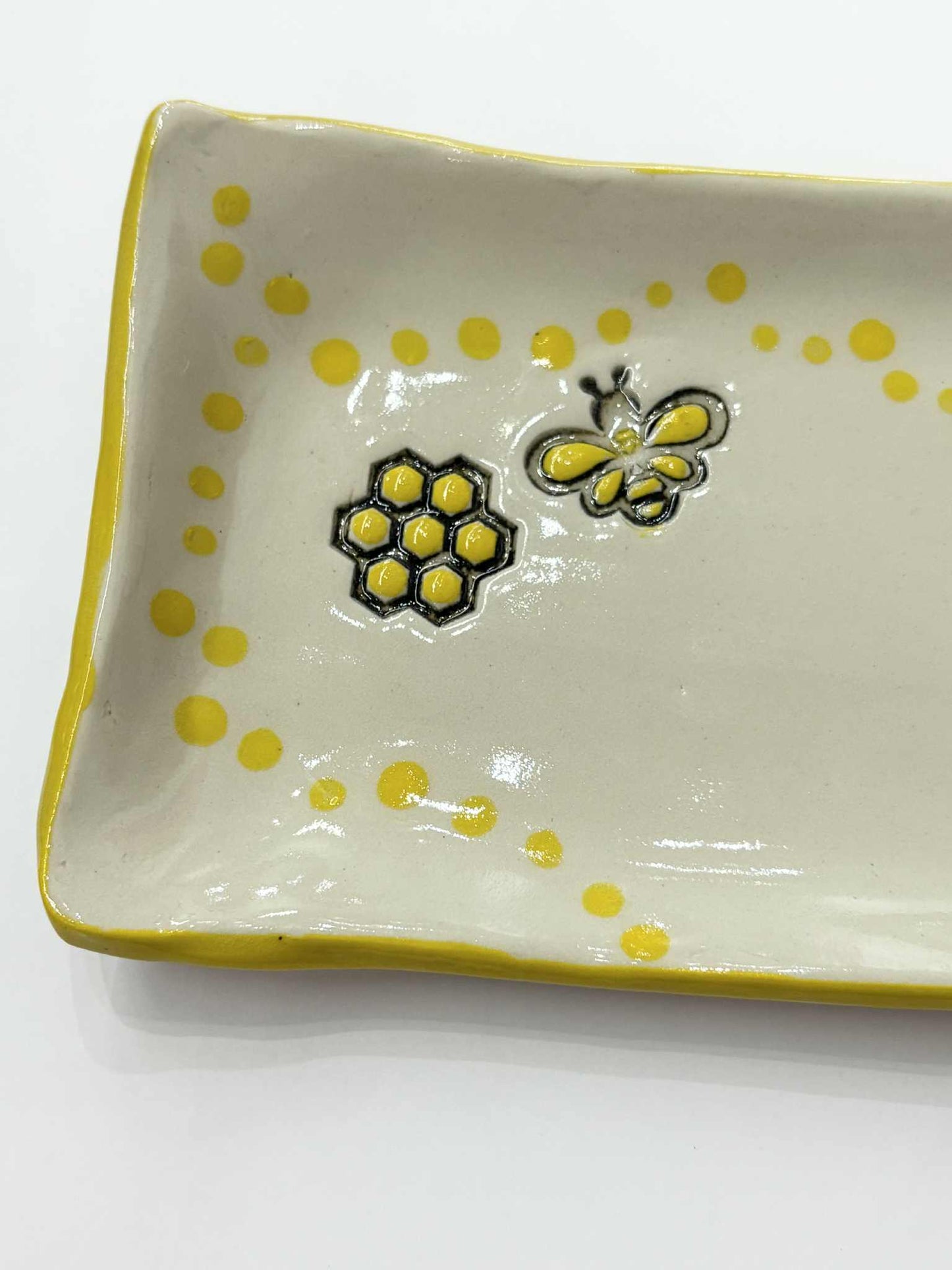 EARTH BY HAND- Rectangle "Bee" Platter- cream, yellow, black
