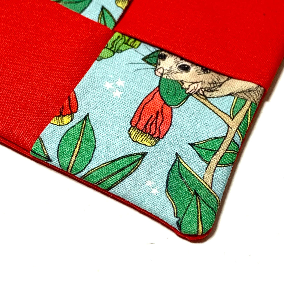 MUMMA WHOOPEE- SINGLE CHRISTMAS WINE GLASS SLIPPER/COASTERS- Christmas Possum and Red