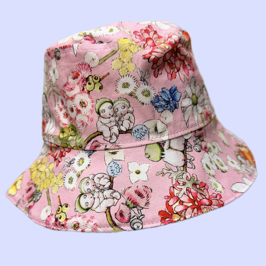 Teacups n Quilts - May Gibbs Fabric Hat - Pink Background - Kids Size XXS