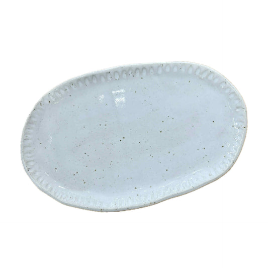 EARTH BY HAND- Hand Built White Oval Platter & Dipping Bowl