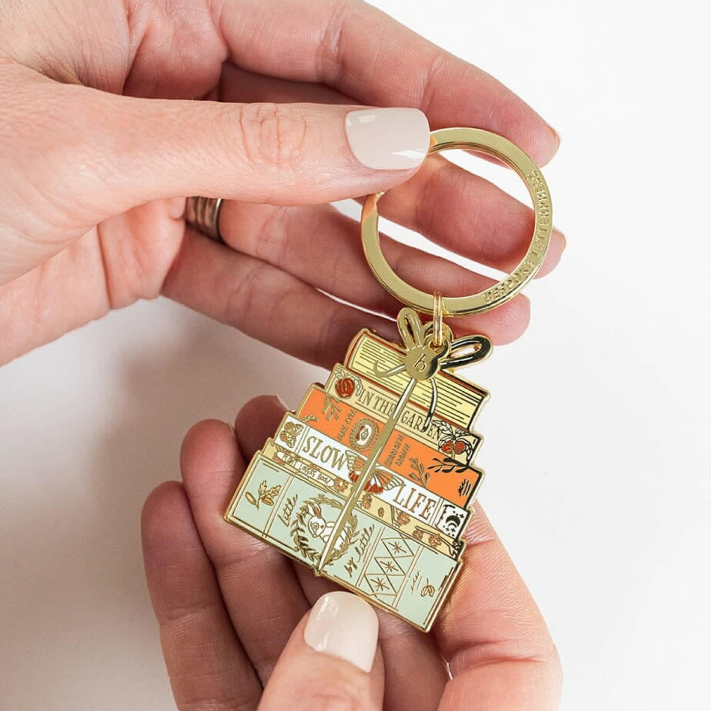 BESPOKE LETTERPRESS - Book Stack - Enamel Key Ring