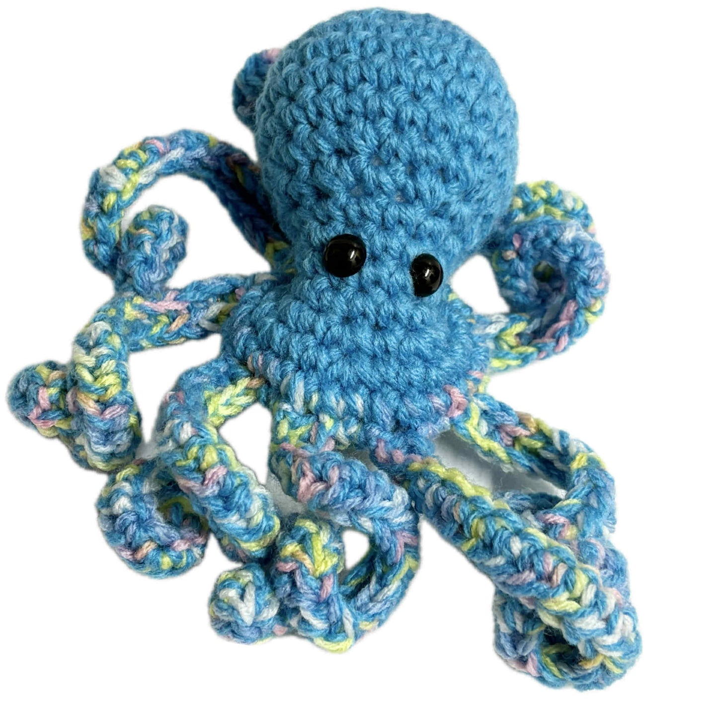 BEAKNITS- CROCHETED OCTOPUS - blue with rainbow tenticles