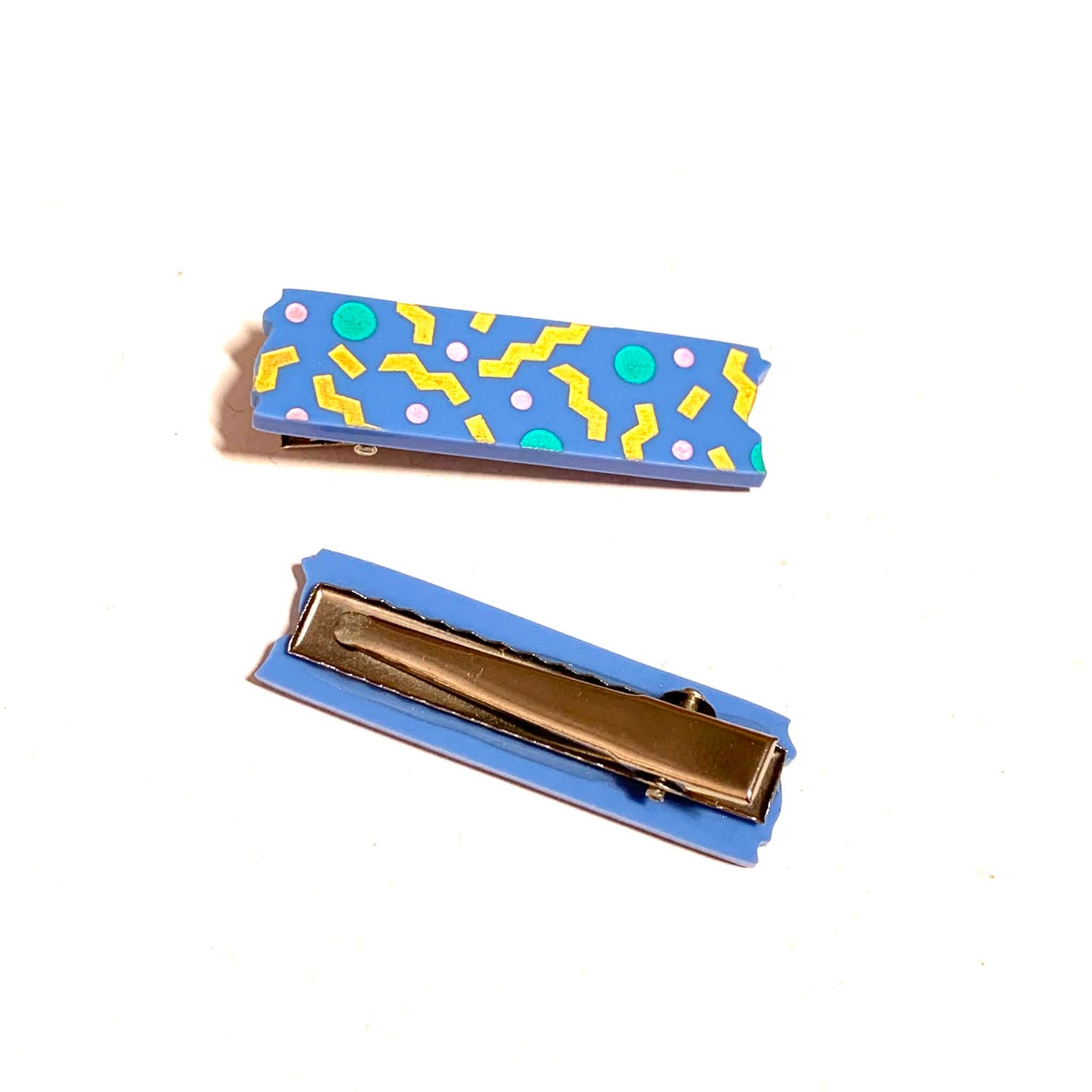 THIS BIRD HAS FLOWN - Blue Confetti - Hand Painted Acrylic Alligator Hair Clips