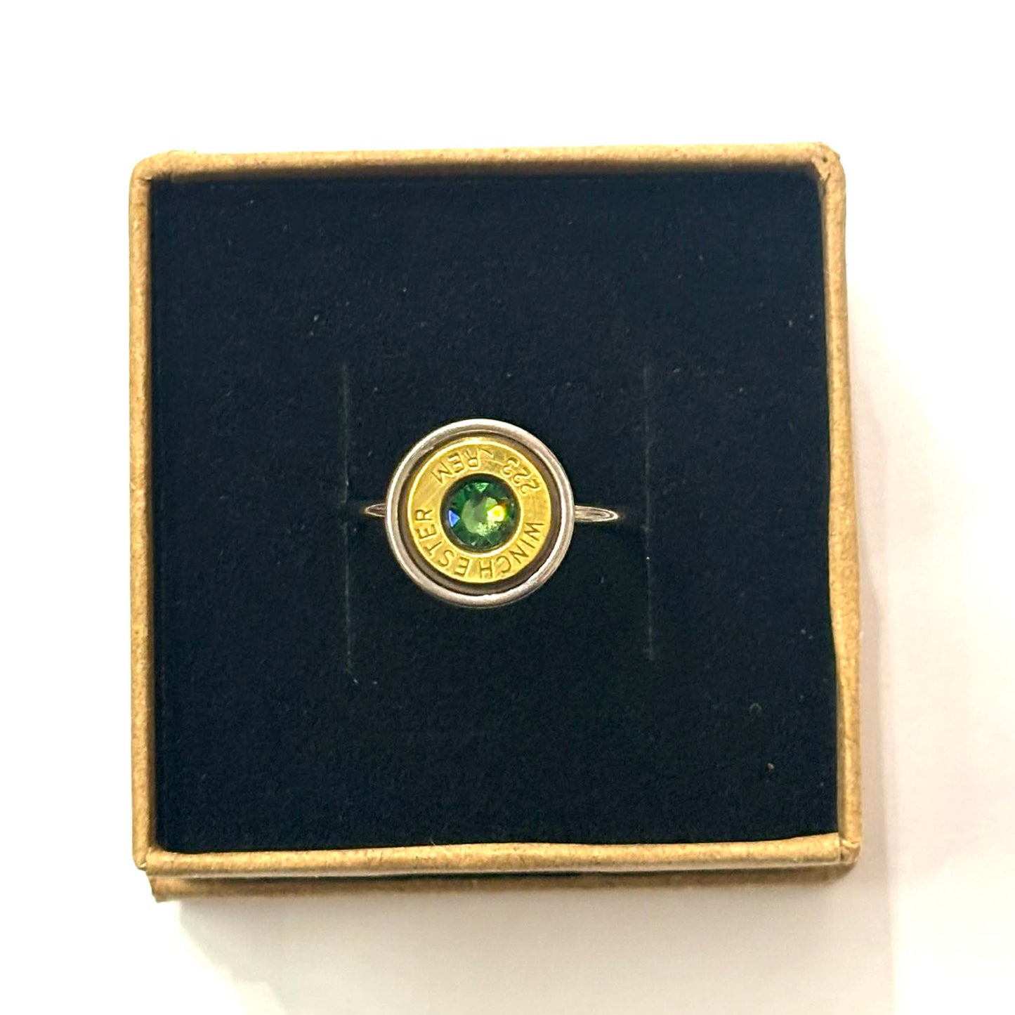 WILD BRASS- Adjustable Rings- Green Swarovski Crystal