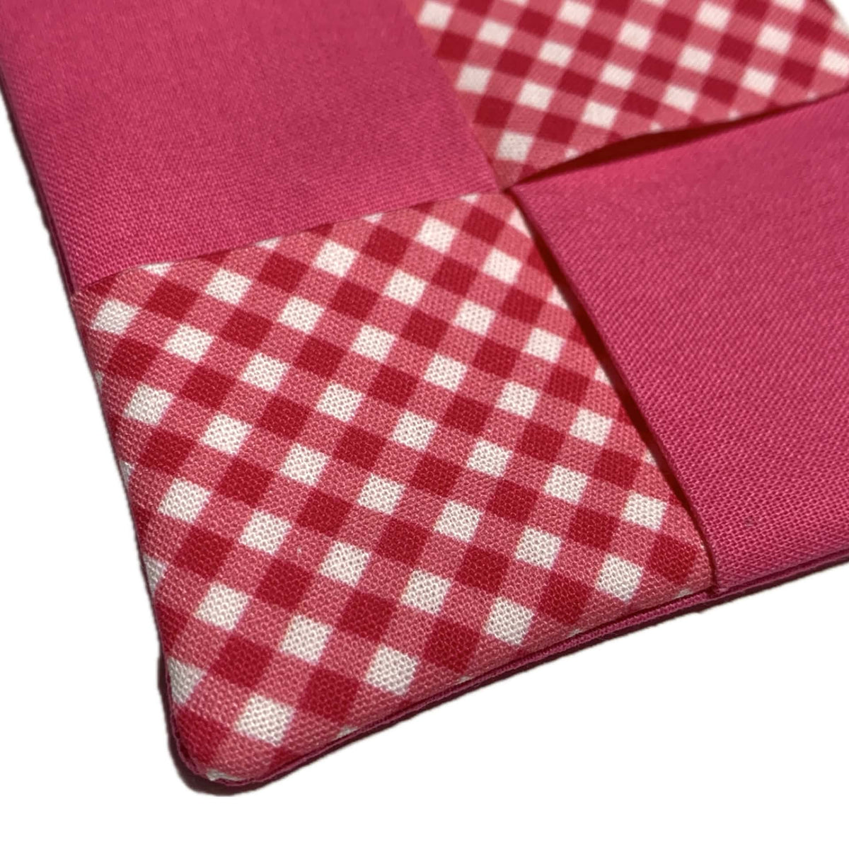 MUMMA WHOOPEE- single  WINE GLASS SLIPPER/COASTERS- Pink Gingham