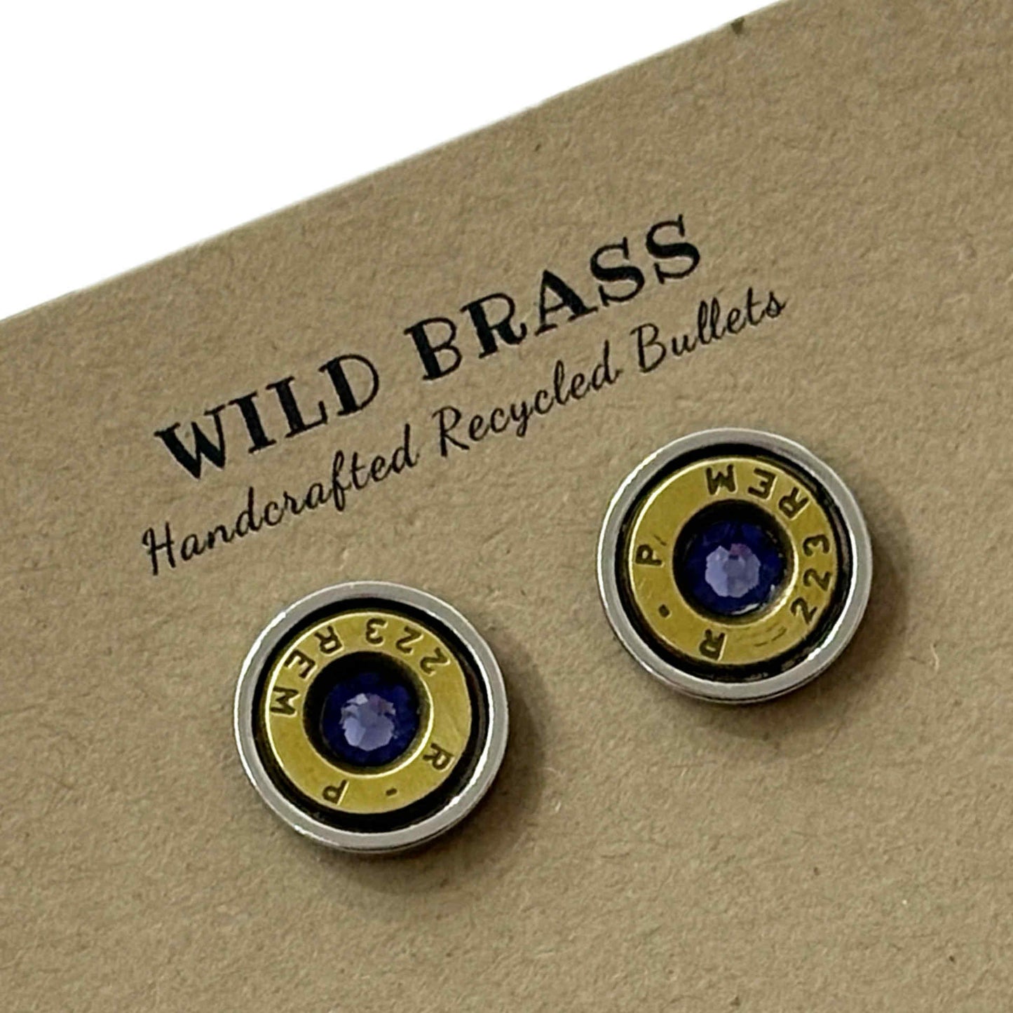 WILD BRASS- Medium Studs- Purple Swarovski Crystal
