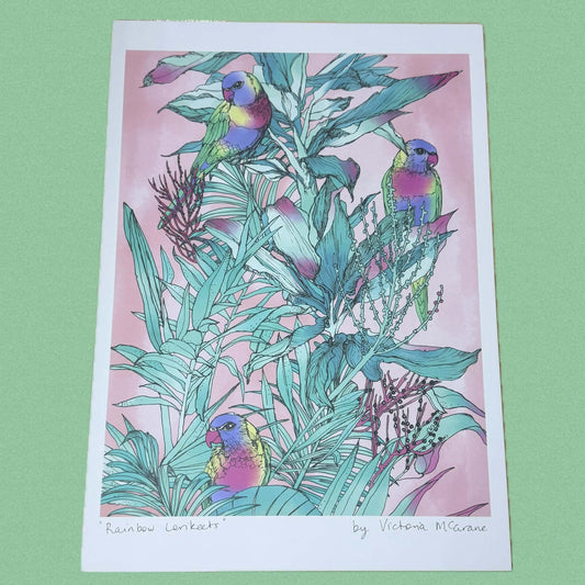 THE SCENIC ROUTE - "RAINBOW LORIKEETS"- A4 ART PRINT