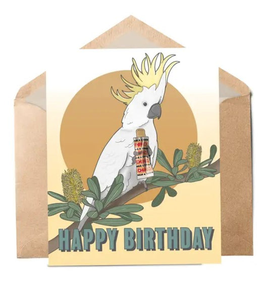 Green Mini Creative - Greeting Cards- White Cockatoo & Chiko Roll Birthday Card