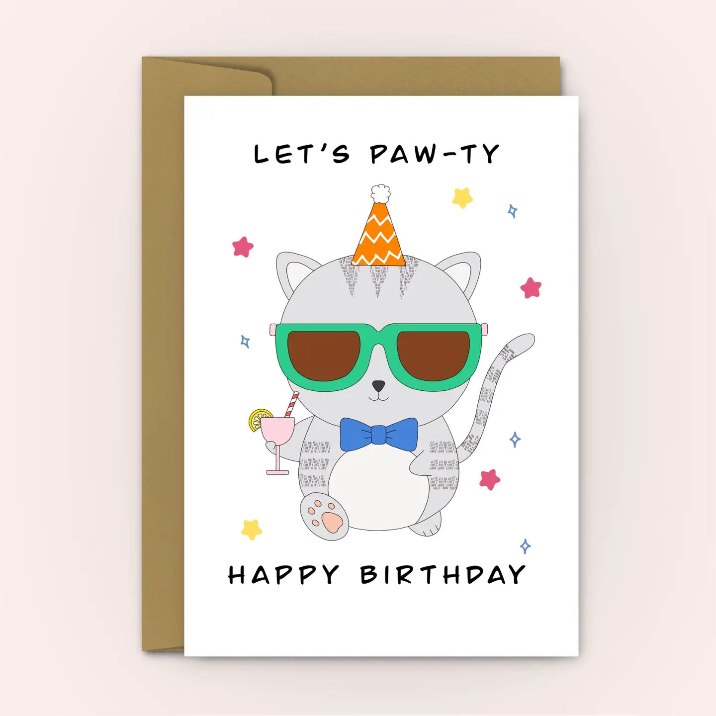 SWALLOW WIND ART - CAT "LET'S PAWTY" - Greeting Card